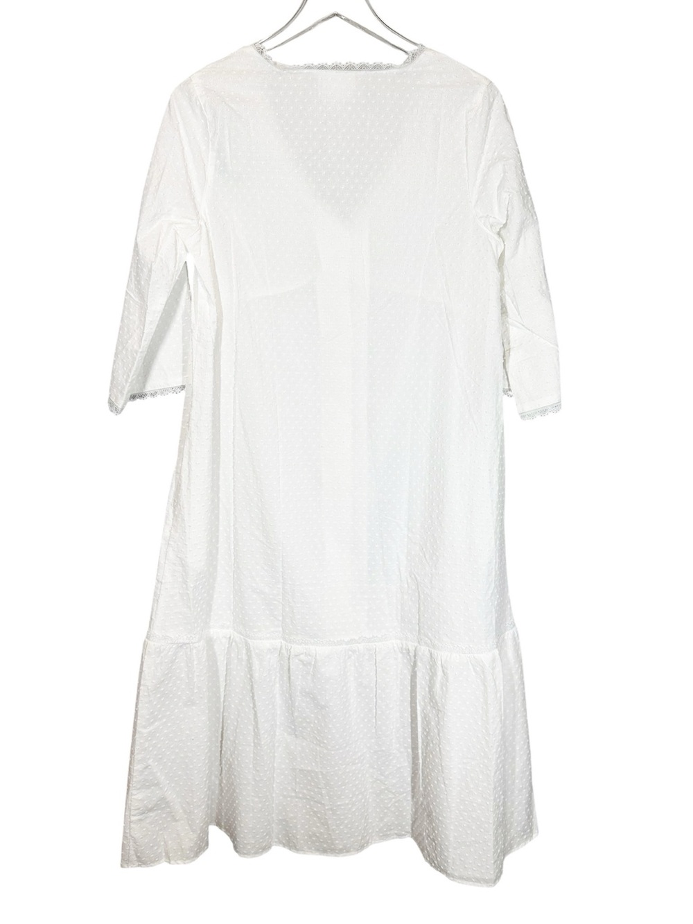 NATIONAL Vintage Deadstock Women's Small V-Neck White Cotton Swiss Dot Nightgown - Picture 2 of 12